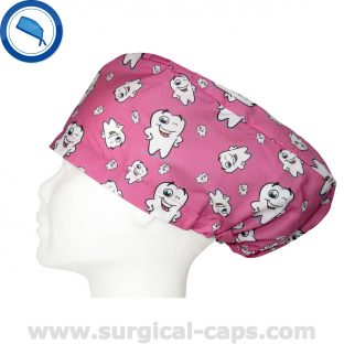 Surgical Caps Dentists in Pink with funny Tooth - 136