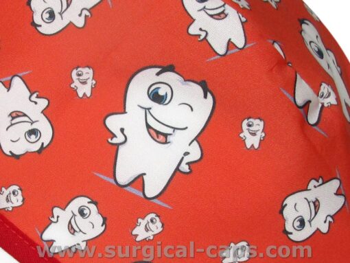 Surgical Caps for Dentists in Red with Smiling Tooth - 643c