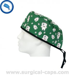 Surgical Caps in Green with Smiling Tooth - 641